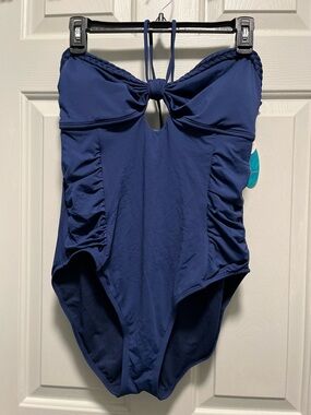Navy One-Piece Swimsuit with Braided Detail